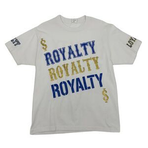 Royalty T-Shirt Adult Size L White Short Sleeve Big Logo Crew Neck 100% Cotton